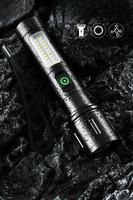 Mini Lampe Torche Tactique LED Blanche 2026, Rechargeable USB, Zoom Télescopique, en Aluminium, Étanche IP54, Haute Luminosité, Portée 200-300M
