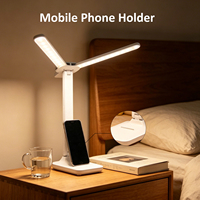 Lámpara de Escritorio LED, Luz de Lectura para el Cuidado de los Ojos, Control Táctil, Regulable, 3 Temperaturas de Color Ajustables, Soporte para Teléfono, Lámpara de Estudio