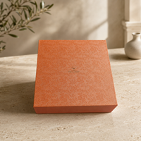 Boîte cadeau orange haut de gamme avec surface texturée premium, insert en mousse noire et construction en papier rigide durable