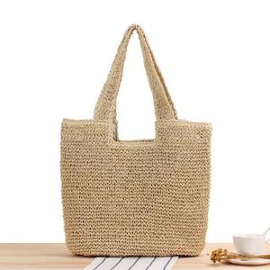 Bolso de mano grande de rafia tejida con cierre abierto para mujer, ideal para la playa y vacaciones, hecho de paja suave. - Product Image 1