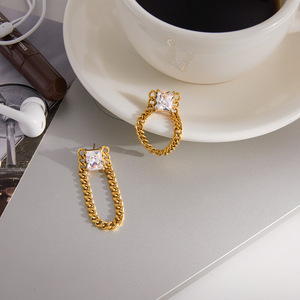 Pendientes Colgantes Cuadrados de Acero Inoxidable con Zirconia y Oro de 18K, Engaste de Bisel, Joyería Geométrica con Borlas para Uso Diario - Product Image 4