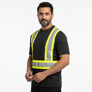 Safety T Shirt Reflective X in <b>Back</b> ANSI Class 3 High Visibility Short T Shirts Sleeve With Pockets - Product Image 1