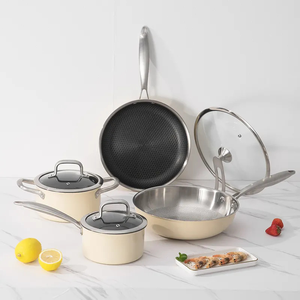 Set di Pentole e Padelle Antiaderenti in Acciaio Inox Color Lavanda, Resistenti e Ibride con Struttura a Nido d'Ape, per <span class=keywords><strong>Chef</strong></span> Professionisti - Product Image 3