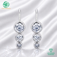 Boucles d'oreilles pendantes en diamant de laboratoire CVD HPHT, couleur D/E, pureté VVS1, serti clos, 3 pierres, argent S925, pour mariage et fiançailles
