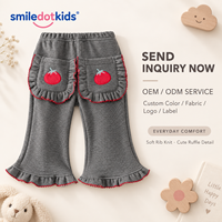 Smiledotkids Pantalon évasé personnalisé pour enfants, gris, avec volants et poches, en tricot côtelé, OEM ODM, pour petites filles, vente en gros