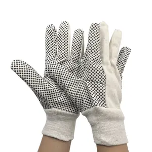 Wholesale 8OZ 10 OZ Knit Wrist Agricultural Garden Safety Anti Slip Cotton Canvas PVC Dotted Work Gloves