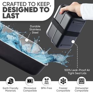 Caja Bento de acero inoxidable para adultos apilable | Fiambrera a prueba de fugas segura para microondas con compartimentos <span class=keywords><strong>BentoBox</strong></span> japonés - Product Image 6