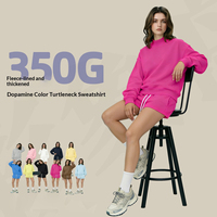 Ensemble 2 pièces pour femme : Sweat-shirt à col montant uni et short à cordon de serrage, coupe ample, style streetwear, survêtement de sport