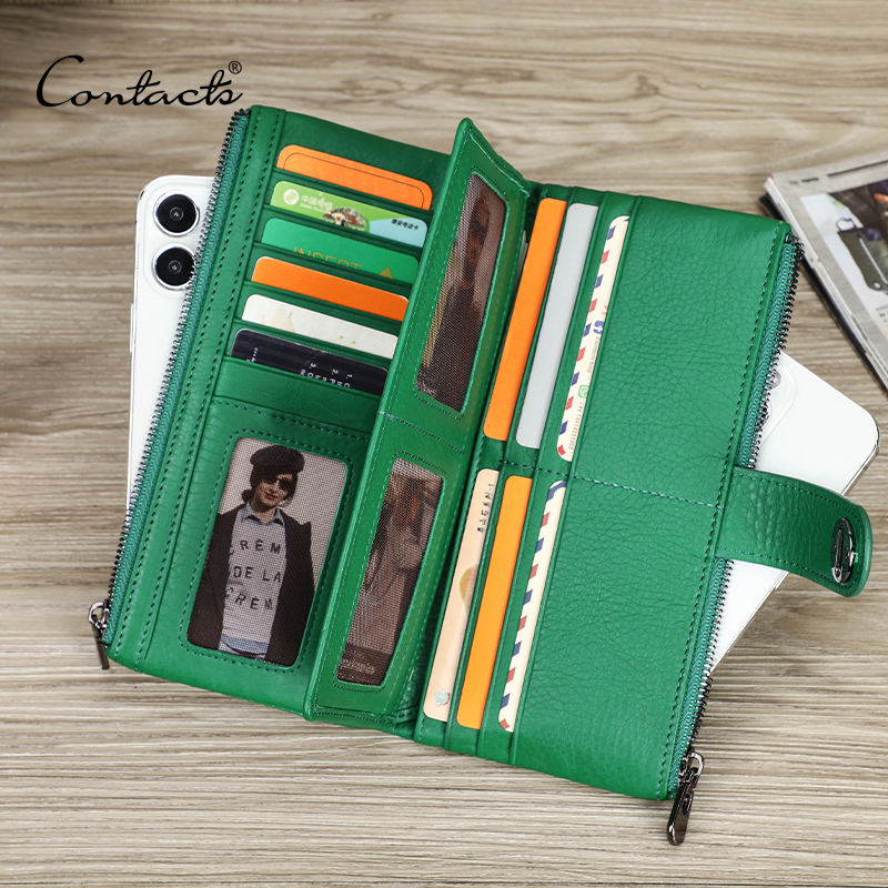 Натуральная кожа с естественной лицевой поверхностью, сумочка для денег RFID Двойная застежка-молния кошелек из натуральной кожи большой емкости длинный кошелек с Airtag слот