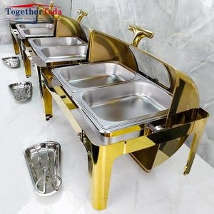Juego de Catering de Acero Inoxidable Dorado de Lujo de 9L, Olla Eléctrica Interior Caliente, Servidor de Buffet para Bodas, Hotel, Suministro de <span class=keywords><strong>Alimentos</strong></span> - Product Image 1