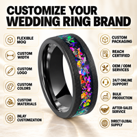 Bague personnalisée en carbure de tungstène noir de 8 mm avec incrustation d'opale et de météorite, finition sablée, pour hommes et femmes, vente en gros