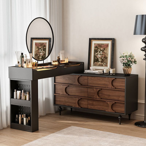 <span class=keywords><strong>Commode</strong></span> de rangement moderne extensible et réversible avec bureau, configuration interchangeable gauche ou droite, meubles de chambre à coucher - Product Image 3