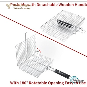 Panier de barbecue pliable en acier inoxydable avec poignée rouge, accessoire de cuisine en plein air - Product Image 3