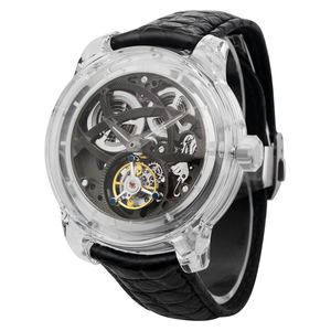 Montre mécanique de luxe pour homme avec cadran squelette, tourbillon, cristal saphir complet et bracelet en cuir fluororubber - Product Image 2