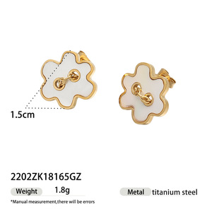 Collection de boucles d'oreilles JOYFFO en acier inoxydable avec coquille <span class=keywords><strong>blanche</strong></span>, plaquées or, motifs papillon, trèfle, fleur, nœud et géométriques - Product Image 3