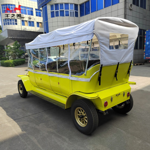 <span class=keywords><strong>Voiture</strong></span> électrique classique jaune vintage avec rideau de pluie, véhicule de tourisme rétro, chariot de défilé de style ancien - Product Image 4