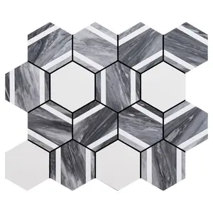 Venta directa de fábrica estilo moderno impermeable a prueba de humedad azulejo de mosaico hexagonal para cocina y baño salpicaduras traseras