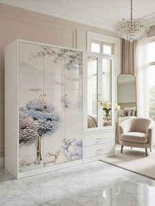 Armario Metálico de Alta Gama con Efecto Mármol y Vetas Doradas, 5 Puertas, Espejo Abatible, <span class=keywords><strong>Mueble</strong></span> de Almacenamiento para Dormitorio - Product Image 4