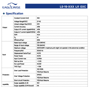 ไดรเวอร์ LED กระแสคงที่แบบแยกส่วน Eaglerise LS-15-350 LI1 EXC 15W 350mA 27-42V AC220-240Vac ค่า PF สูง - Product Image 3