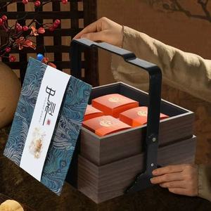 Customized 2025 Mid Autumn Festival Mooncake <b>Box</b> <b>Gift</b> Set Chinese Style Double Layer Wooden Packaging <b>Empty</b> Rectangle Plywood - Product Image 2