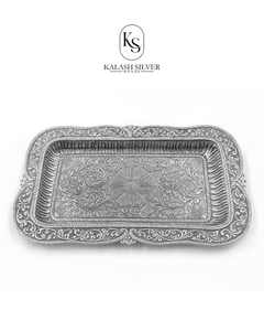 Boîte à Kumkum double en argent sterling 925 avec incrustation florale Nakshi complexe et plateau assorti, 695 grammes, pour Puja - Product Image 2