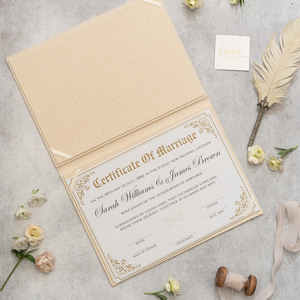 Porta Certificados de Boda de Lino Clásico Natural con Estampado en Relieve <span class=keywords><strong>Personalizado</strong></span>, Porta Documentos de Lujo para Celebraciones de Boda - Product Image 1