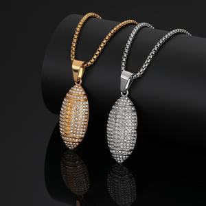 Colliers pendentifs en acier inoxydable plaqué platine étoile, style hip-hop, avec zircone cubique, pour sports de compétition, rugby, étanches et inaltérables - Product Image 2