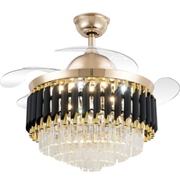 Producto popular, estilo lujoso de lujo para el hogar, hoja retráctil de 42 pulgadas, ventiladores de techo de araña de cristal de 220 voltios