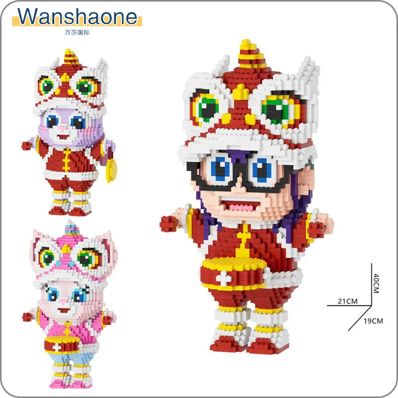 New Designed Chinese Style DIY Chinese New Year Mini Bricks Figures Lion Dance Arale Micro Building Blocks Toys For Kids