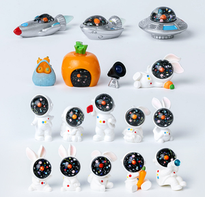 Lot de figurines miniatures en résine 3D mignonnes (lapin spatial, astronaute, fusée, OVNI, télescope) pour jardin féerique, maison de poupée et décoration de cupcakes DIY - Product Image 2