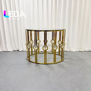 LEDA Wedding Furniture <b>Dining</b> <b>Table</b> Clear <b>Glass</b> Top Gold <b>Oval</b> Coffee Bar <b>Table</b> For Event Supply - Product Image 1