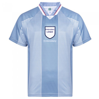 Maglia da Calcio Retrò Personalizzata, Jersey Blu Chiaro con Bordi Verticali, Collo a V, Manica Corta, Uniforme Maschile per Squadre, Produzione all'Ingrosso