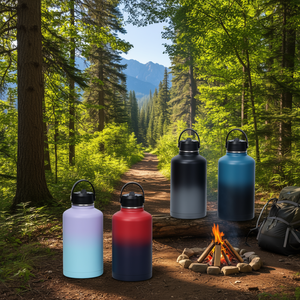 Botella de agua aislada al vacío de acero inoxidable OEM de 64oz/128oz con tapa de rosca y asa para gimnasio, camping y uso al aire libre. - Product Image 2