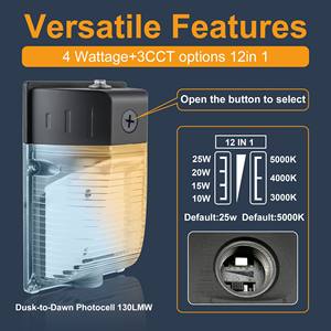 Lumière murale LED mini extérieure 15W 18W 20W 25W ETL <span class=keywords><strong>DLC</strong></span> IP65 étanche en aluminium avec diffuseur en polycarbonate, garantie 5 ans, 3000K - Product Image 3