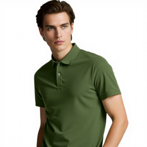 Polo de Algodón Verde para Hombre, Manga Corta, Corte Regular, Informal, Transpirable, Diseño de Color Sólido - Product Image 1