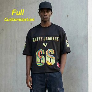 T-shirt de football américain surdimensionné personnalisé, style boxy, unisexe, streetwear, t-shirt pour femme, streetwear en mesh, t-shirt de rugby - Product Image 2