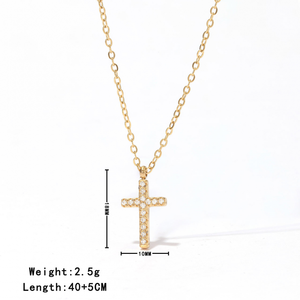 Minik Dainty tasarım paslanmaz çelik 18k altın kaplama küçük boy zirkonya kakma çapraz kolye kolye kadınlar için moda takı - Product Image 5