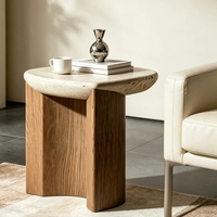 Table d'appoint en travertin avec support en bois, table d'angle de salon, mobilier moderne de luxe pour la maison, chambre, hall d'hôtel, intérieur