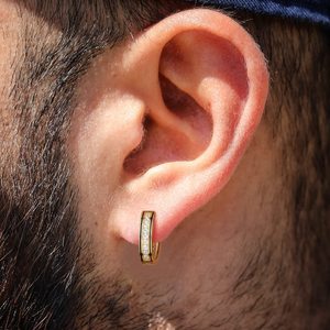 <span class=keywords><strong>Orecchini</strong></span> a cerchio da uomo S925 Sterling Silver14K oro/oro bianco con placcatura in oro curvo Hip Hop Street-wear Rapper <span class=keywords><strong>orecchini</strong></span> per ragazzi - Product Image 3