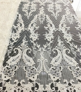 Mới Nhất Đính Cườm Ren Vải Allover Wedding Dress Ren Chất Lượng Cao Máy Hạng Nặng Đính Cườm Thêu Bridal Dây Ren Vải - Product Image 4