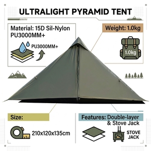 Fabrikpreis Ultraleichtes Pyramidenzelt mit Ofenrohranschluss 15D Silnylon 4-Jahreszeiten-Heißzelt für Rucksackreisen Mindestbestellmenge 1 Stück Tipi - Product Image 5