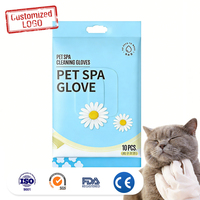 Op maat gemaakte logo zachte non-woven huisdier spa handschoen doekjes voor honden en katten groothandel professionele kwaliteit tijdbesparend
