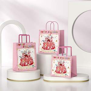 Bolsas de Papel Personalizadas con Cuadros Rojos para Regalos, Bolsas de Papel para Panaderías, Bolsas de Papel Kraft con Patrones Bonitos para Pastelerías - Product Image 5