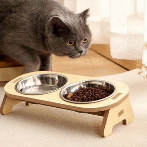 Station de nourrissage surélevée en bois pour chats/chiens, forme ovale, design solide, utilisation en intérieur - Product Image 2