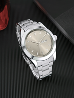 Montre classique de luxe en acier inoxydable avec aiguilles lumineuses, date, jour, étanche, mouvement à quartz, bracelet 22 mm, pour homme, style Old Money
