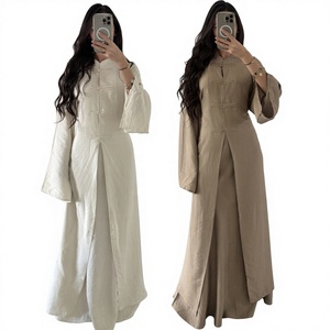Ensemble de robes islamiques modestes faites à la main pour femmes, robes maxi élégantes en polyester et lin à manches longues, pour un usage quotidien - Product Image 1