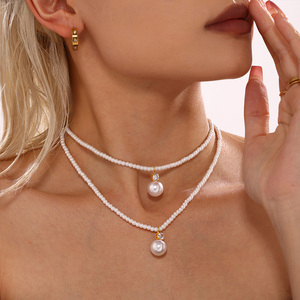 สร้อยคอชุบทอง18K ทำจากไทเทเนียมจี้เพทายไข่มุกเปลือกหอยขนาดใหญ่เครื่องประดับกันน้ำสำหรับผู้หญิง - Product Image 3