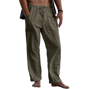 Pantalon de survêtement en toile blanc grande taille pour homme, taille mi-haute, jambe large, style vintage décontracté, 100% coton, service OEM - Product Image 1