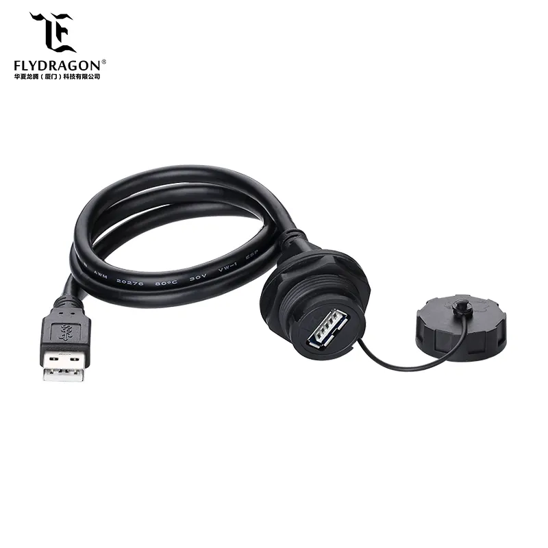 Customized Cable Length One Side With Type A Panel Mount Dual USB2.0 Port Connector