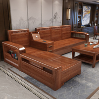 Ensemble de canapés sectionnels modernes en noyer, style européen de luxe léger, en bois d'ébène massif, avec rangement, pour salon